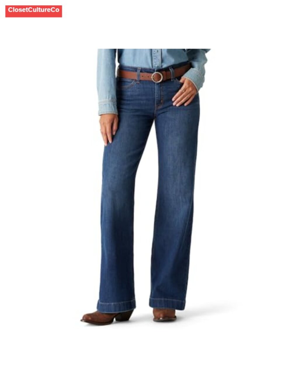 High-Rise Wide Leg Stretch Denim Trousers Slim Fit Trouser Leg